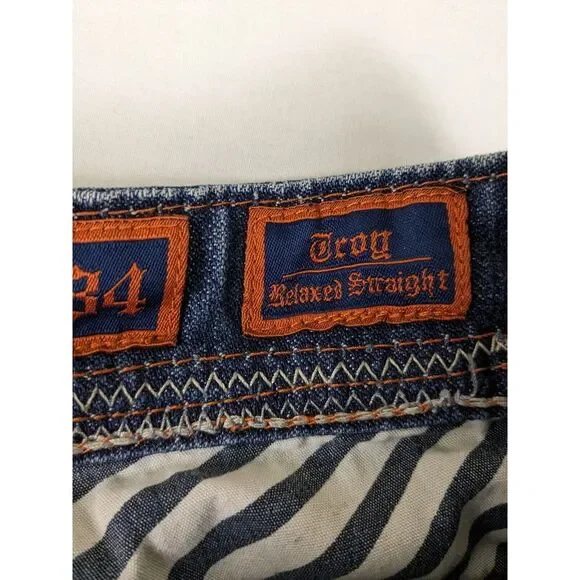 Buckle Rock Revival Troy Relaxed Straight Jeans Mens Size 34 Blue‎ Denim Western
